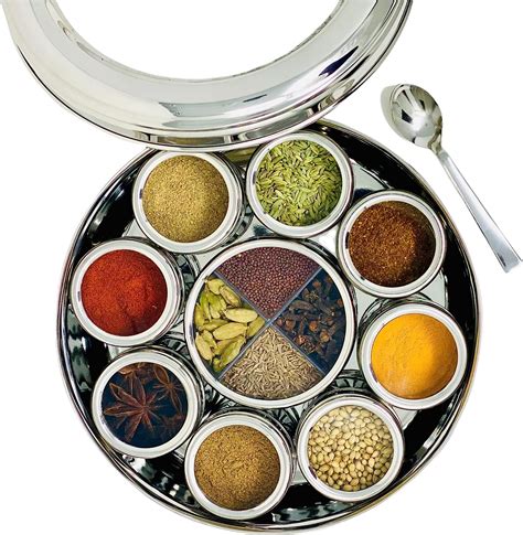 masala dabba stainless steel spice box|indian spice tin with spices.